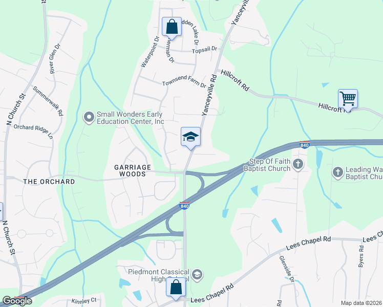 map of restaurants, bars, coffee shops, grocery stores, and more near 4254 Yanceyville Street in Browns Summit