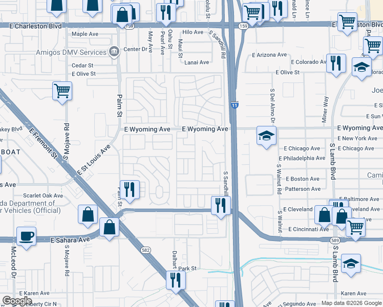 map of restaurants, bars, coffee shops, grocery stores, and more near 70 Calumet Avenue in Las Vegas