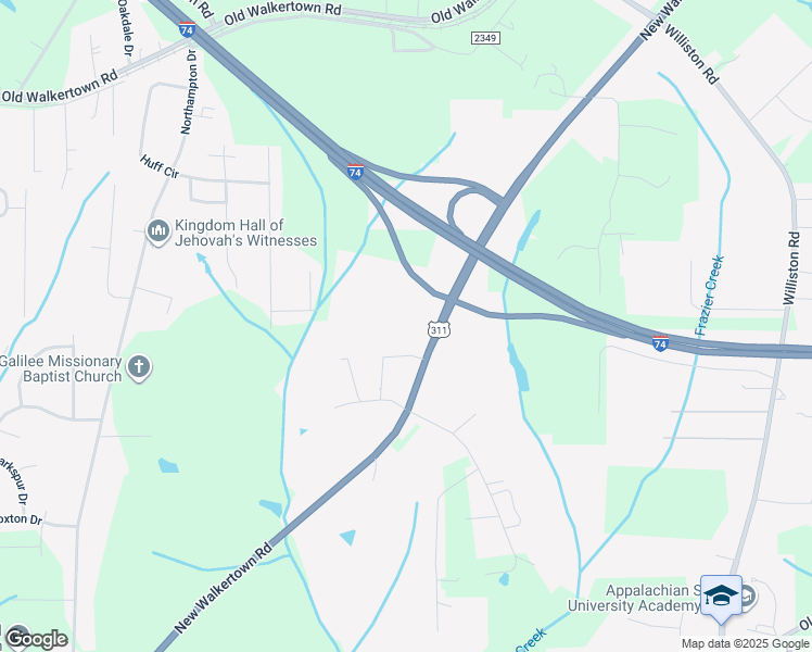 map of restaurants, bars, coffee shops, grocery stores, and more near 4160 New Walkertown Road in Winston-Salem