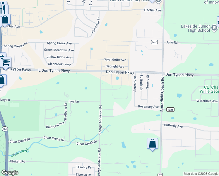 map of restaurants, bars, coffee shops, grocery stores, and more near 3895 George Anderson Road in Springdale