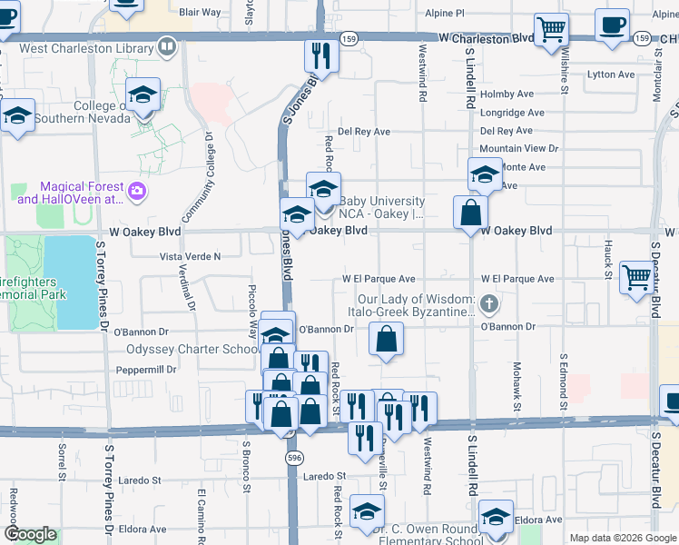 map of restaurants, bars, coffee shops, grocery stores, and more near 5906 West El Parque Avenue in Las Vegas