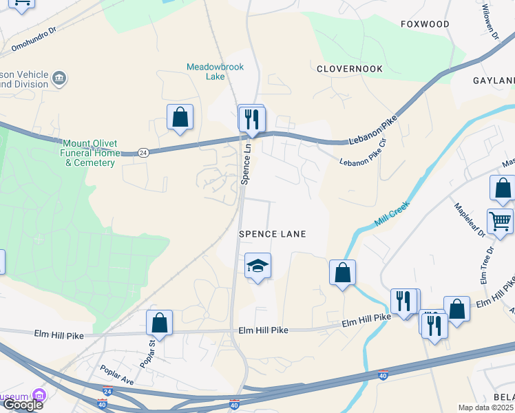 map of restaurants, bars, coffee shops, grocery stores, and more near 1509 Spence Court in Nashville