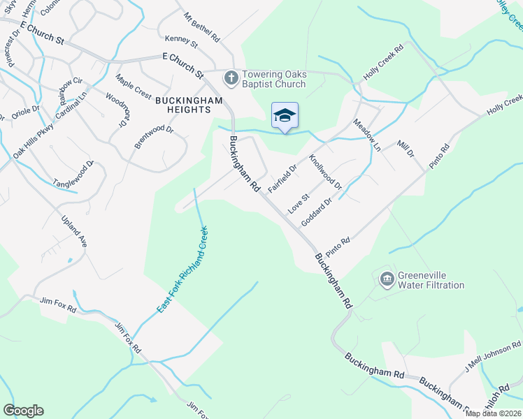 map of restaurants, bars, coffee shops, grocery stores, and more near 2344 Buckingham Road in Greeneville