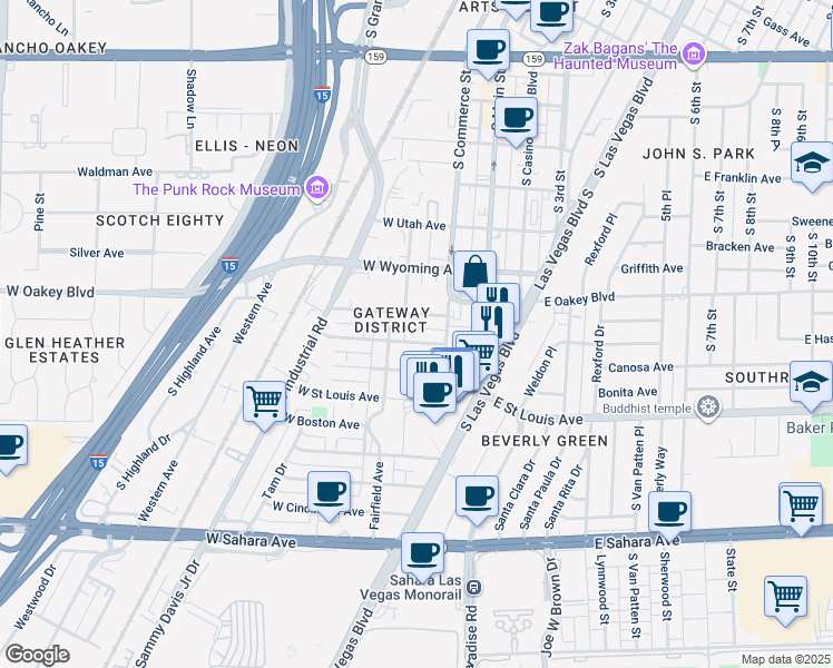 map of restaurants, bars, coffee shops, grocery stores, and more near 120 West Chicago Avenue in Las Vegas