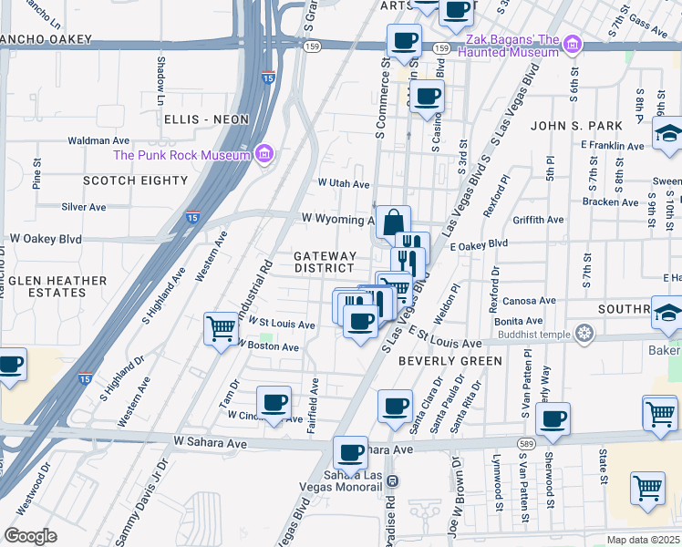 map of restaurants, bars, coffee shops, grocery stores, and more near 120 West Chicago Avenue in Las Vegas