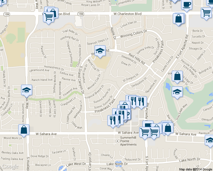 map of restaurants, bars, coffee shops, grocery stores, and more near 1817 Summit Pointe Drive in Las Vegas