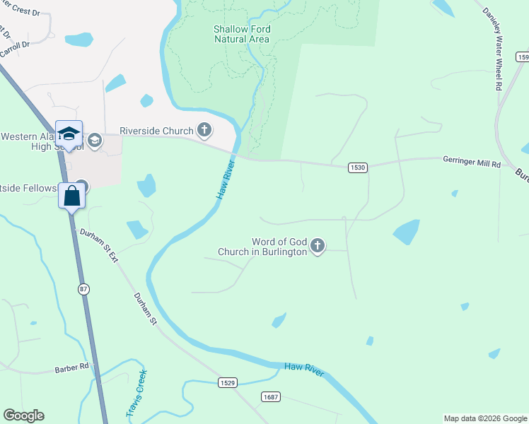 map of restaurants, bars, coffee shops, grocery stores, and more near 1932 Gerringer Mill Road in Burlington
