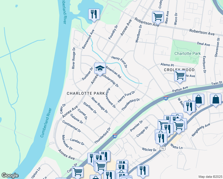 map of restaurants, bars, coffee shops, grocery stores, and more near 505 Foundation Court in Nashville