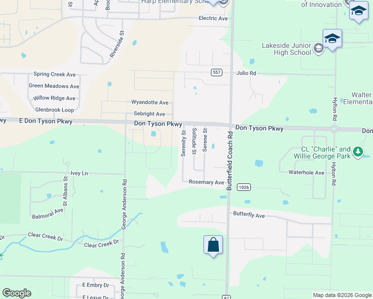 map of restaurants, bars, coffee shops, grocery stores, and more near 3826 Solitude Street in Springdale