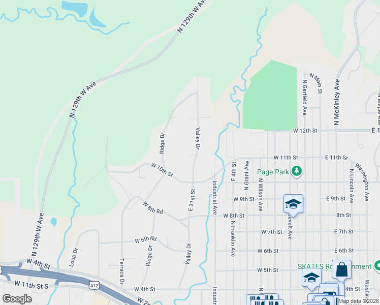 map of restaurants, bars, coffee shops, grocery stores, and more near 1014 Valley Drive in Sand Springs