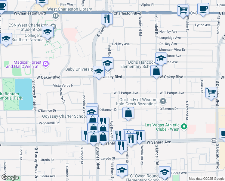 map of restaurants, bars, coffee shops, grocery stores, and more near 5906 West El Parque Avenue in Las Vegas