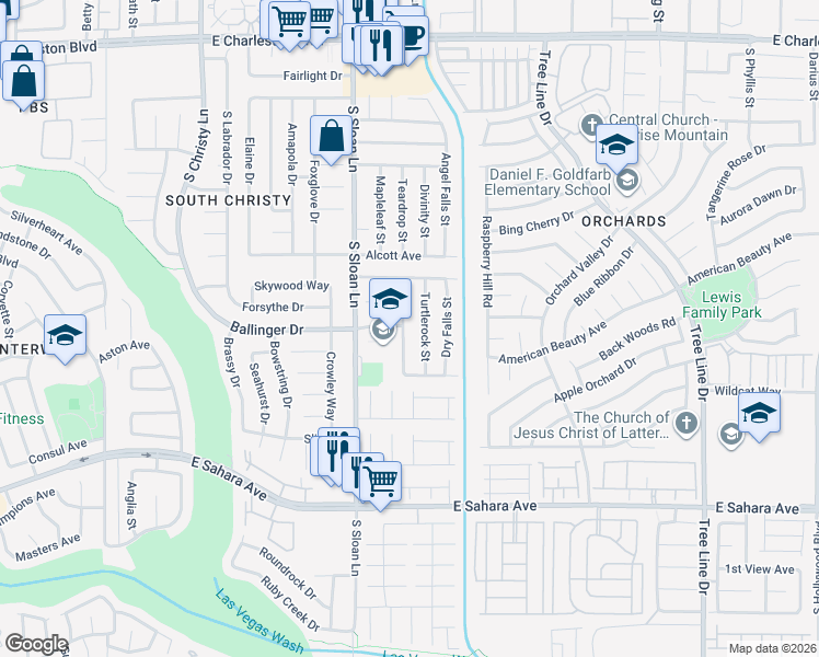 map of restaurants, bars, coffee shops, grocery stores, and more near 89B Falcon Ridge Street in Las Vegas