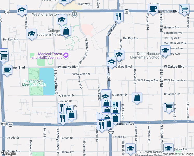 map of restaurants, bars, coffee shops, grocery stores, and more near 1808 Piccolo Way in Las Vegas