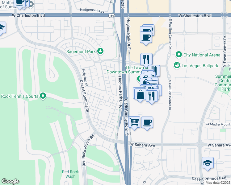 map of restaurants, bars, coffee shops, grocery stores, and more near 2119 Solvang Mill Drive in Las Vegas