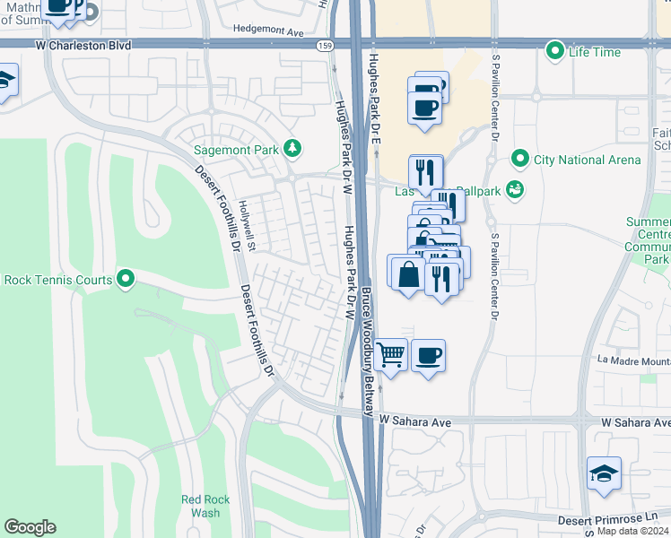 map of restaurants, bars, coffee shops, grocery stores, and more near 2119 Solvang Mill Drive in Las Vegas