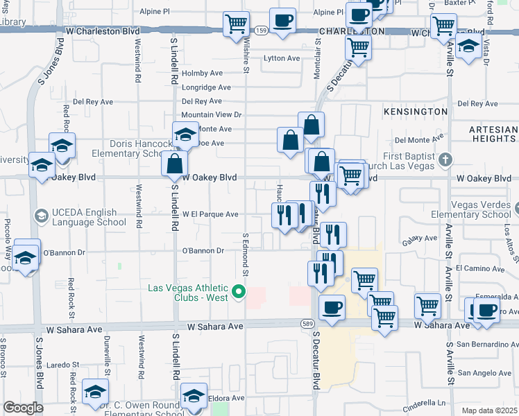 map of restaurants, bars, coffee shops, grocery stores, and more near in Las Vegas