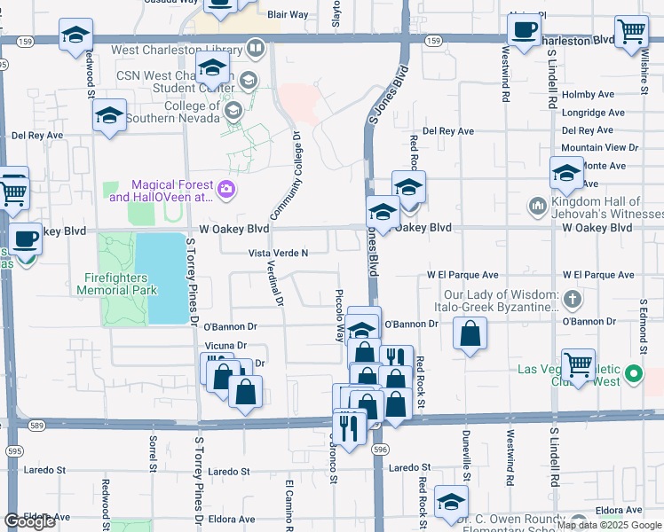 map of restaurants, bars, coffee shops, grocery stores, and more near 1808 Piccolo Way in Las Vegas