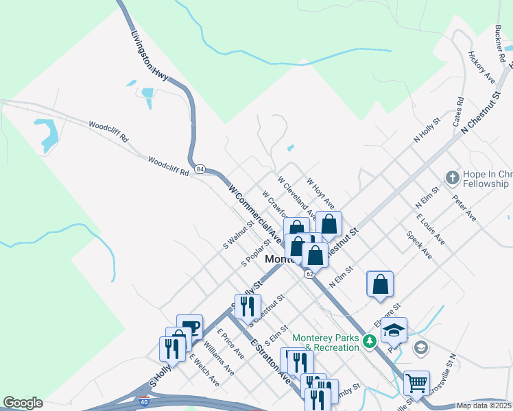 map of restaurants, bars, coffee shops, grocery stores, and more near 304 Tennessee 84 in Monterey