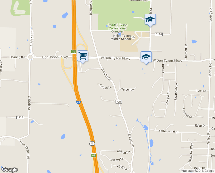 map of restaurants, bars, coffee shops, grocery stores, and more near 3936 South 48th Street in Springdale