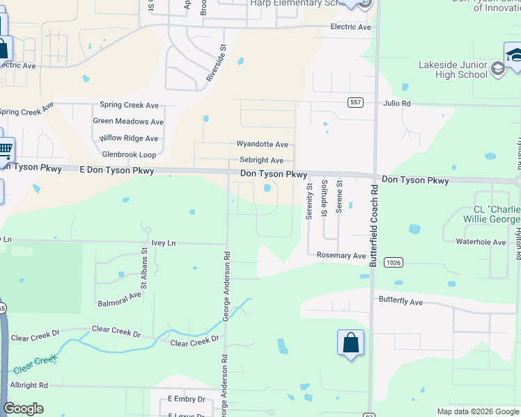 map of restaurants, bars, coffee shops, grocery stores, and more near 3895 George Anderson Road in Springdale