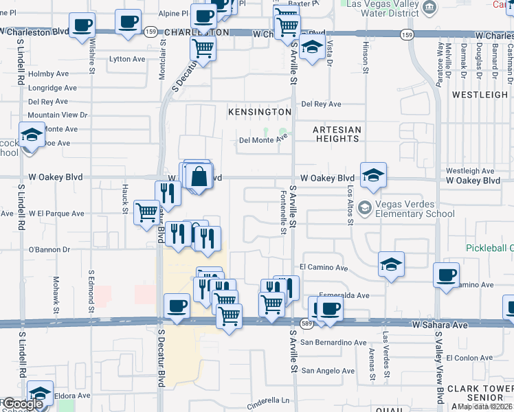 map of restaurants, bars, coffee shops, grocery stores, and more near 1900 Farnam Place in Las Vegas