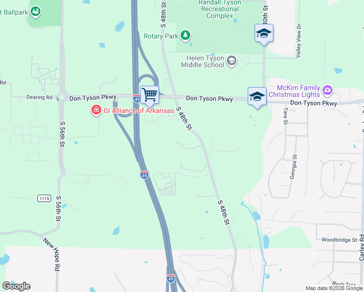 map of restaurants, bars, coffee shops, grocery stores, and more near 3936 South 48th Street in Springdale