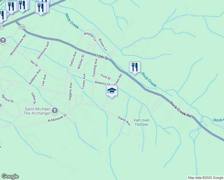 map of restaurants, bars, coffee shops, grocery stores, and more near East Erwin Road in Erwin