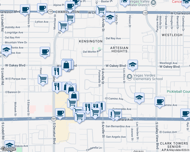 map of restaurants, bars, coffee shops, grocery stores, and more near 4413 Buckeye Avenue in Las Vegas