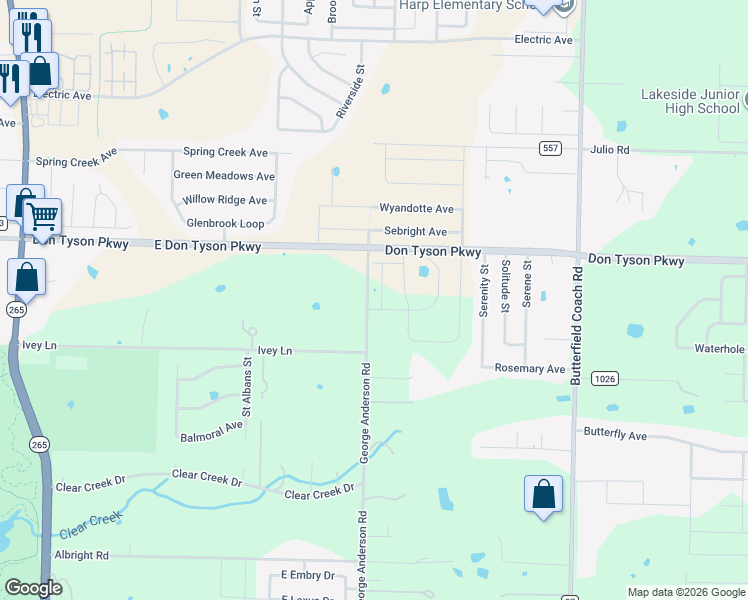 map of restaurants, bars, coffee shops, grocery stores, and more near 3895 George Anderson Road in Springdale