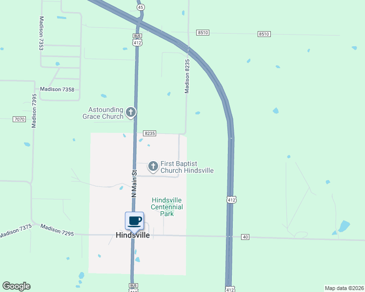 map of restaurants, bars, coffee shops, grocery stores, and more near 246 Madison 7835 in Hindsville