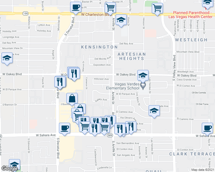 map of restaurants, bars, coffee shops, grocery stores, and more near 1808 Fontenelle Street in Las Vegas