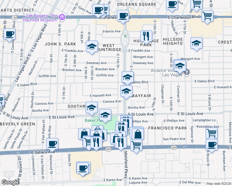 map of restaurants, bars, coffee shops, grocery stores, and more near 1812 South 11th Street in Las Vegas