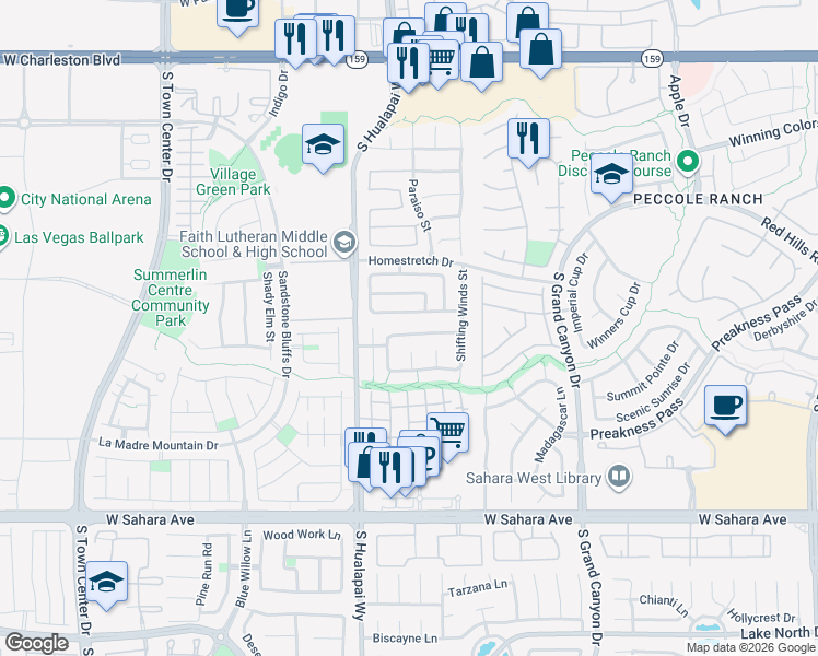 map of restaurants, bars, coffee shops, grocery stores, and more near 9916 Dusty Winds Avenue in Las Vegas