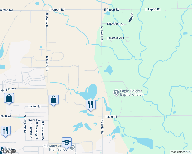 map of restaurants, bars, coffee shops, grocery stores, and more near 2015 East Lone Wolf Avenue in Stillwater