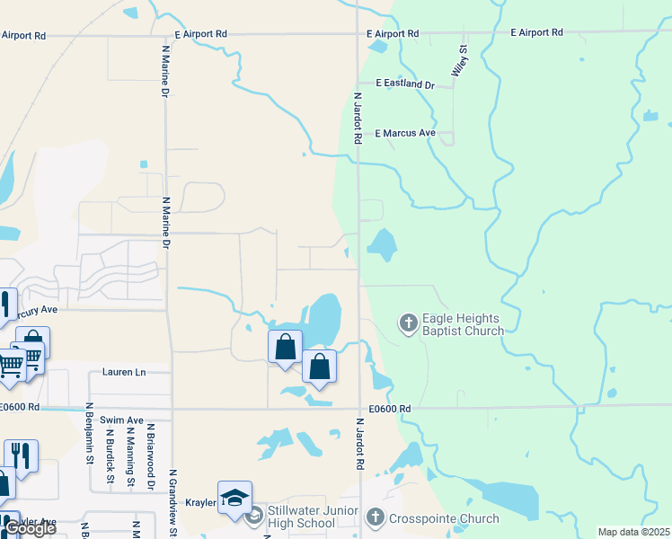 map of restaurants, bars, coffee shops, grocery stores, and more near 2005 East Lone Wolf Avenue in Stillwater