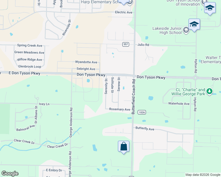 map of restaurants, bars, coffee shops, grocery stores, and more near 3826 Solitude Street in Springdale