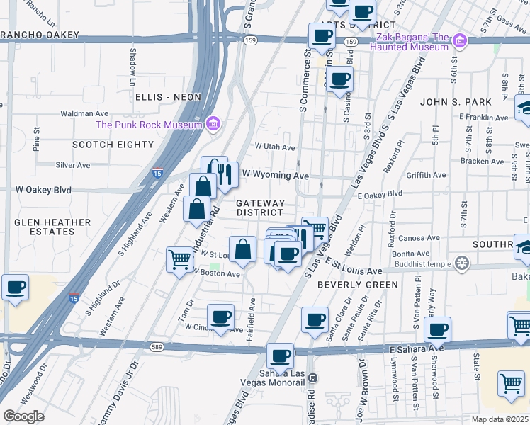 map of restaurants, bars, coffee shops, grocery stores, and more near 200 West Chicago Avenue in Las Vegas