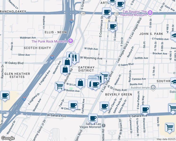 map of restaurants, bars, coffee shops, grocery stores, and more near 1709 Fairfield Avenue in Las Vegas