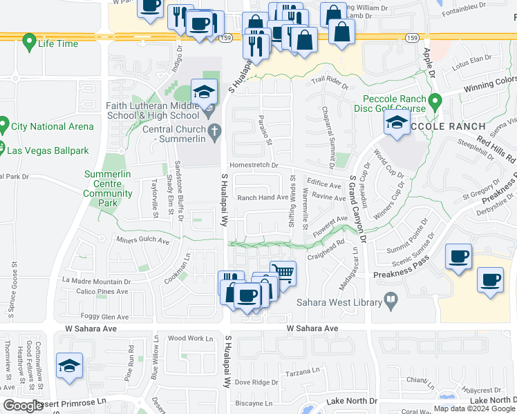 map of restaurants, bars, coffee shops, grocery stores, and more near 9916 Dusty Winds Avenue in Las Vegas