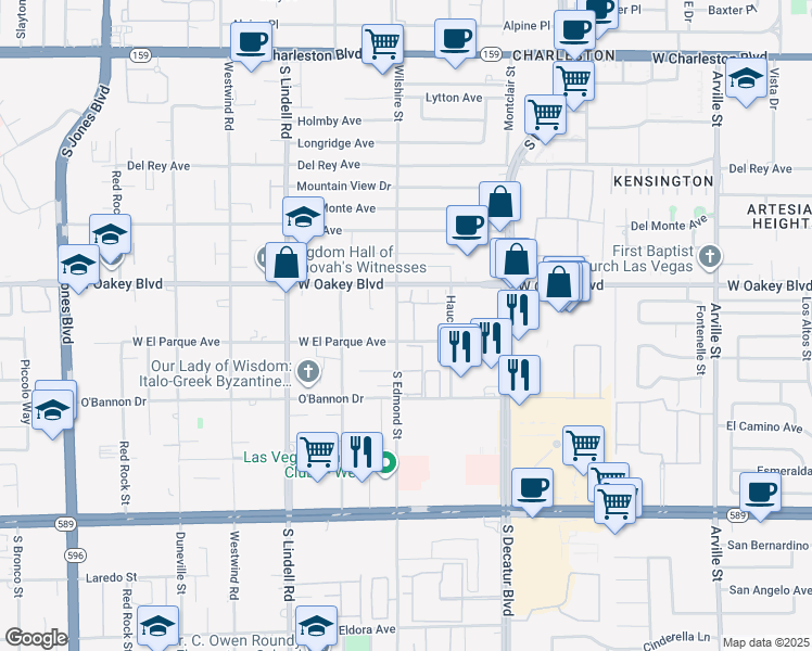 map of restaurants, bars, coffee shops, grocery stores, and more near 1800 South Edmond Street in Las Vegas