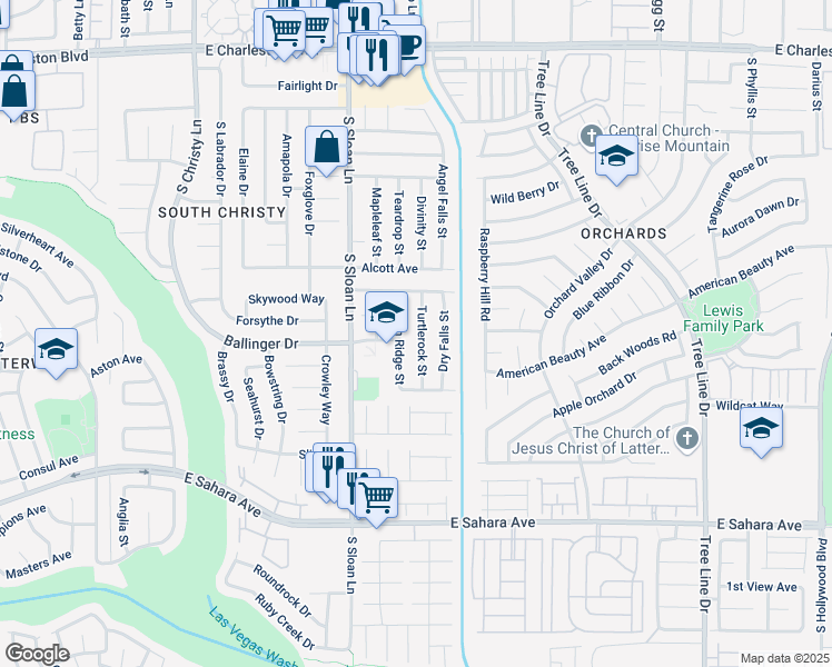 map of restaurants, bars, coffee shops, grocery stores, and more near 89B Falcon Ridge Street in Las Vegas