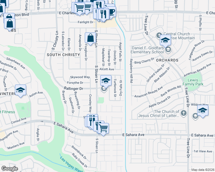 map of restaurants, bars, coffee shops, grocery stores, and more near 89B Falcon Ridge Street in Las Vegas
