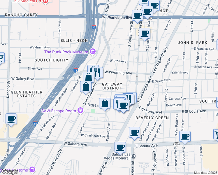 map of restaurants, bars, coffee shops, grocery stores, and more near 200 West Chicago Avenue in Las Vegas