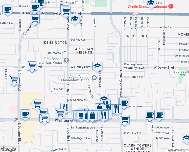 map of restaurants, bars, coffee shops, grocery stores, and more near 4000 West El Parque Avenue in Las Vegas