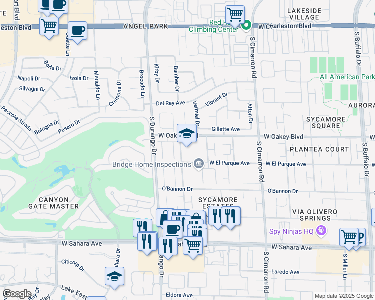 map of restaurants, bars, coffee shops, grocery stores, and more near 1900 South Lisa Lane in Las Vegas