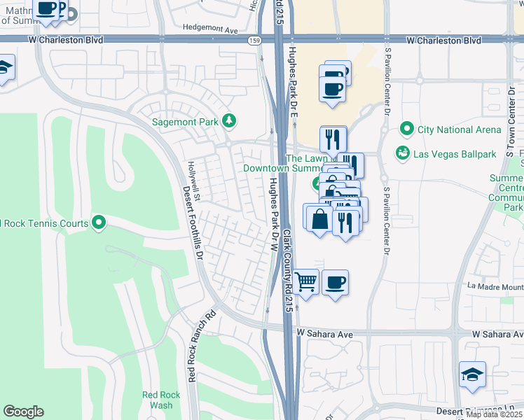 map of restaurants, bars, coffee shops, grocery stores, and more near 2156 Solvang Mill Drive in Las Vegas
