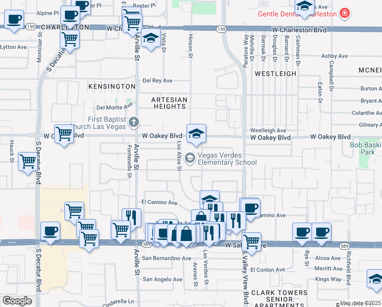 map of restaurants, bars, coffee shops, grocery stores, and more near 4000 West El Parque Avenue in Las Vegas
