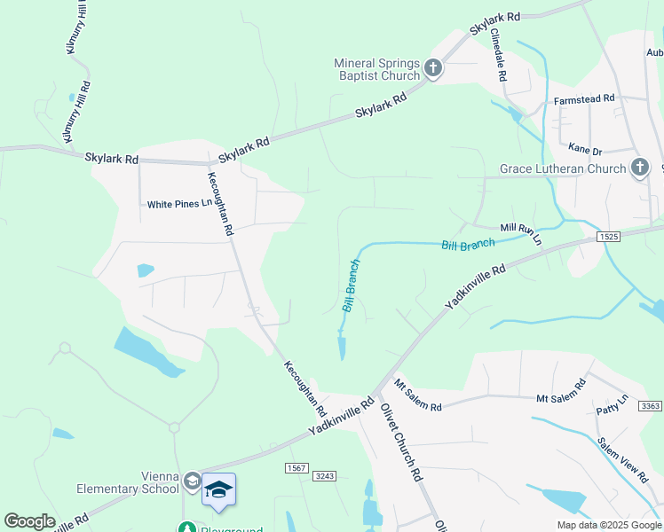 map of restaurants, bars, coffee shops, grocery stores, and more near 2884 Millwheel Road in Pfafftown