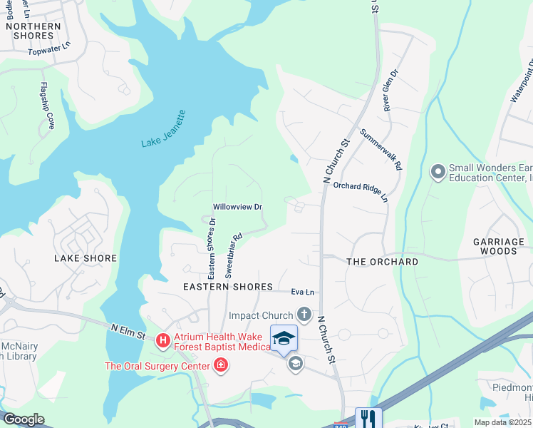 map of restaurants, bars, coffee shops, grocery stores, and more near 118 Lucas Park Drive in Greensboro