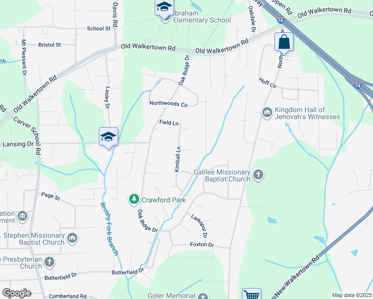 map of restaurants, bars, coffee shops, grocery stores, and more near Springview Drive in Winston-Salem